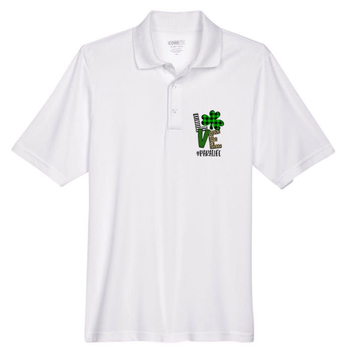 LOVE Paraprofessional Life St Patrick's Day Shamrock Leopard Men's Origin Performance Pique Polo