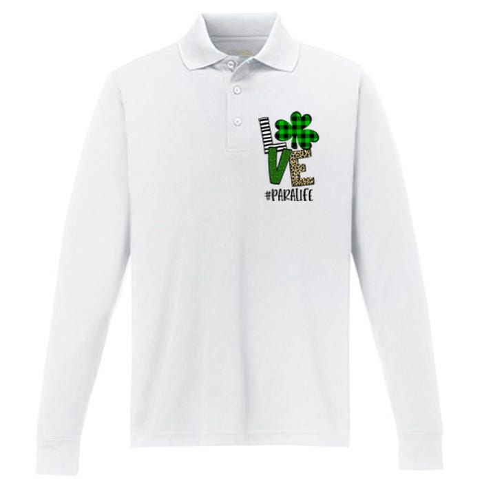 LOVE Paraprofessional Life St Patrick's Day Shamrock Leopard Performance Long Sleeve Polo