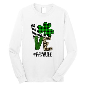 LOVE Paraprofessional Life St Patrick's Day Shamrock Leopard Long Sleeve Shirt