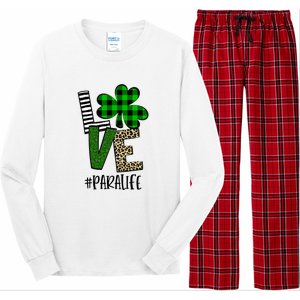 LOVE Paraprofessional Life St Patrick's Day Shamrock Leopard Long Sleeve Pajama Set