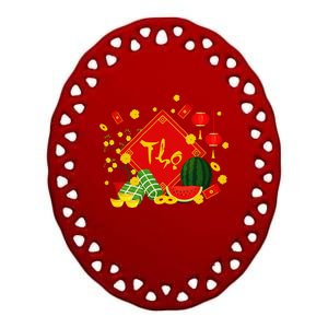 Longevity Phuc Loc Tho Tet Holiday Happy Vietnamese New Year Ceramic Oval Ornament