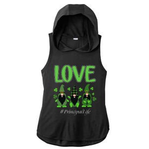 Love Principal Life Gnome Shamrock Saint Patrick's Day Ladies PosiCharge Tri-Blend Wicking Draft Hoodie Tank