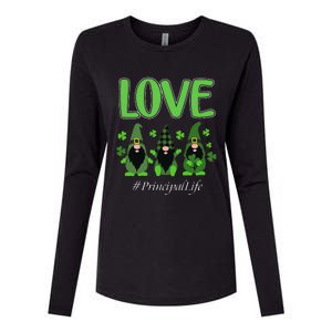 Love Principal Life Gnome Shamrock Saint Patrick's Day Womens Cotton Relaxed Long Sleeve T-Shirt