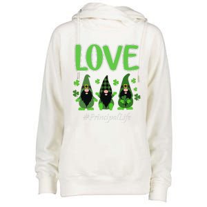 Love Principal Life Gnome Shamrock Saint Patrick's Day Womens Funnel Neck Pullover Hood