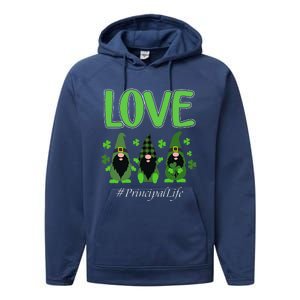 Love Principal Life Gnome Shamrock Saint Patrick's Day Performance Fleece Hoodie