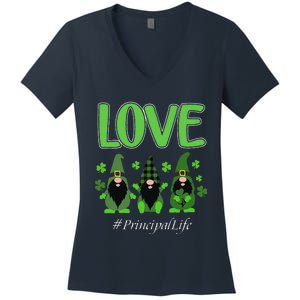 Love Principal Life Gnome Shamrock Saint Patrick's Day Women's V-Neck T-Shirt