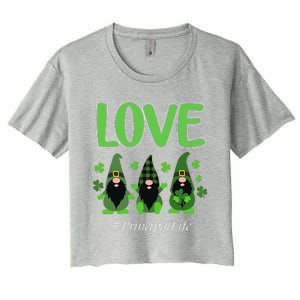 Love Principal Life Gnome Shamrock Saint Patrick's Day Women's Crop Top Tee