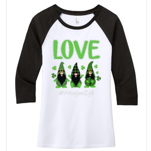 Love Principal Life Gnome Shamrock Saint Patrick's Day Women's Tri-Blend 3/4-Sleeve Raglan Shirt