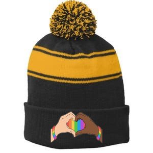 LGBT Pride Love Heart Hands Stripe Pom Pom Beanie