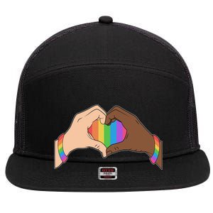 LGBT Pride Love Heart Hands 7 Panel Mesh Trucker Snapback Hat