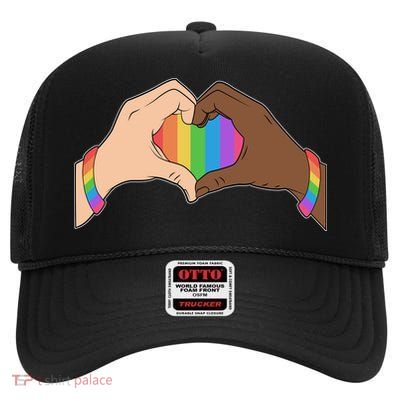 LGBT Pride Love Heart Hands High Crown Mesh Back Trucker Hat