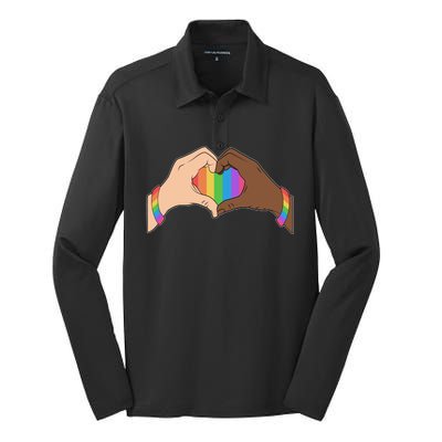 LGBT Pride Love Heart Hands Silk Touch Performance Long Sleeve Polo