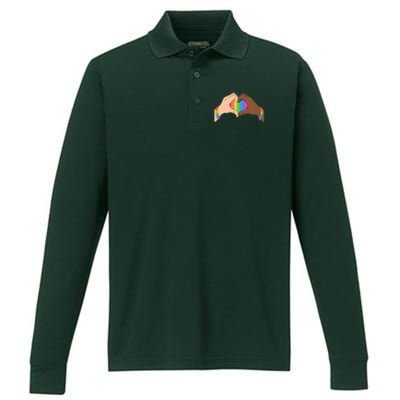 LGBT Pride Love Heart Hands Performance Long Sleeve Polo