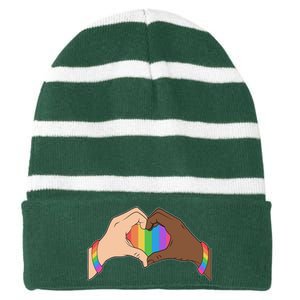 LGBT Pride Love Heart Hands Striped Beanie with Solid Band