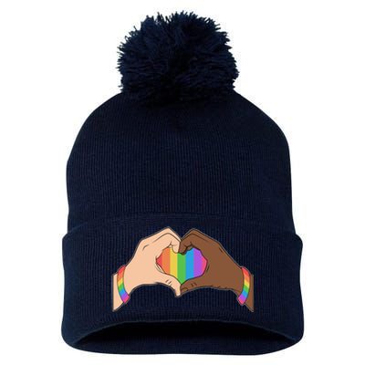 LGBT Pride Love Heart Hands Pom Pom 12in Knit Beanie