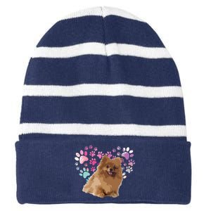 Love Pomeranian Striped Beanie with Solid Band