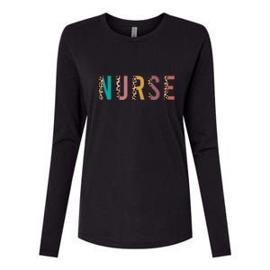 Leopard Print Letters Home Health Nurse Rn Nursing S Gift Womens Cotton Relaxed Long Sleeve T-Shirt