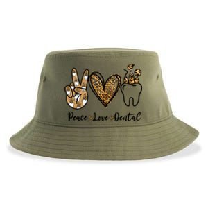 Leopard Peace Love Dental Squad Appreciation Dental Life Funny Gift Sustainable Bucket Hat