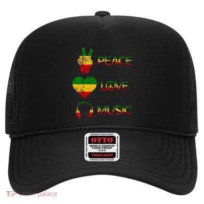 Love Peace Music Rasta Reggae Rastafari Roots Reggae Pride High Crown Mesh Back Trucker Hat
