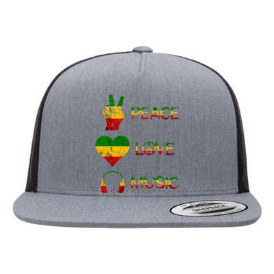 Love Peace Music Rasta Reggae Rastafari Roots Reggae Pride Flat Bill Trucker Hat