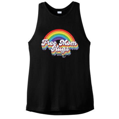 LGBT Pride Month Free Mom Hugs Rainbow Heart LGBT Flag Ladies PosiCharge Tri-Blend Wicking Tank