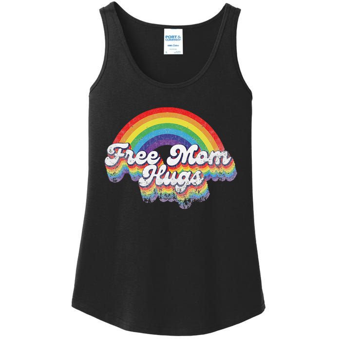 LGBT Pride Month Free Mom Hugs Rainbow Heart LGBT Flag Ladies Essential Tank