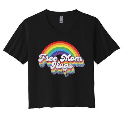 LGBT Pride Month Free Mom Hugs Rainbow Heart LGBT Flag Women's Crop Top Tee