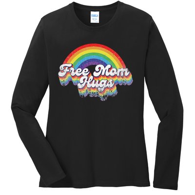 LGBT Pride Month Free Mom Hugs Rainbow Heart LGBT Flag Ladies Long Sleeve Shirt