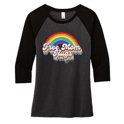 LGBT Pride Month Free Mom Hugs Rainbow Heart LGBT Flag Women's Tri-Blend 3/4-Sleeve Raglan Shirt