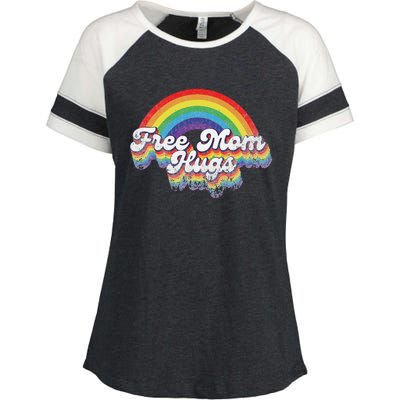 LGBT Pride Month Free Mom Hugs Rainbow Heart LGBT Flag Enza Ladies Jersey Colorblock Tee