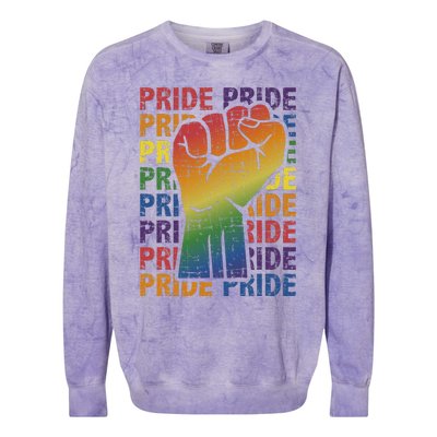 LGBT Pride Month Support With Rainbow Flag Fist Colorblast Crewneck Sweatshirt