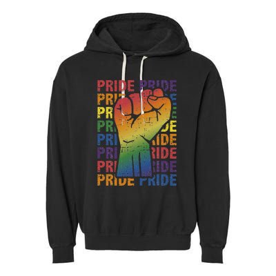 LGBT Pride Month Support With Rainbow Flag Fist Garment-Dyed Fleece Hoodie