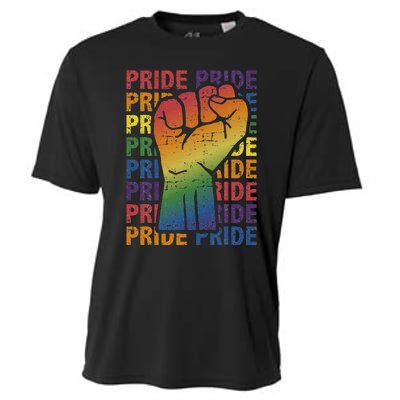 LGBT Pride Month Support With Rainbow Flag Fist Cooling Performance Crew T-Shirt