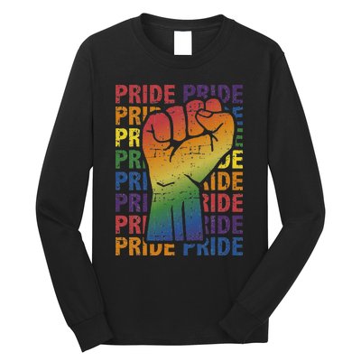 LGBT Pride Month Support With Rainbow Flag Fist Long Sleeve Shirt