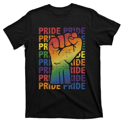 LGBT Pride Month Support With Rainbow Flag Fist T-Shirt