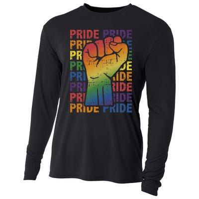 LGBT Pride Month Support With Rainbow Flag Fist Cooling Performance Long Sleeve Crew