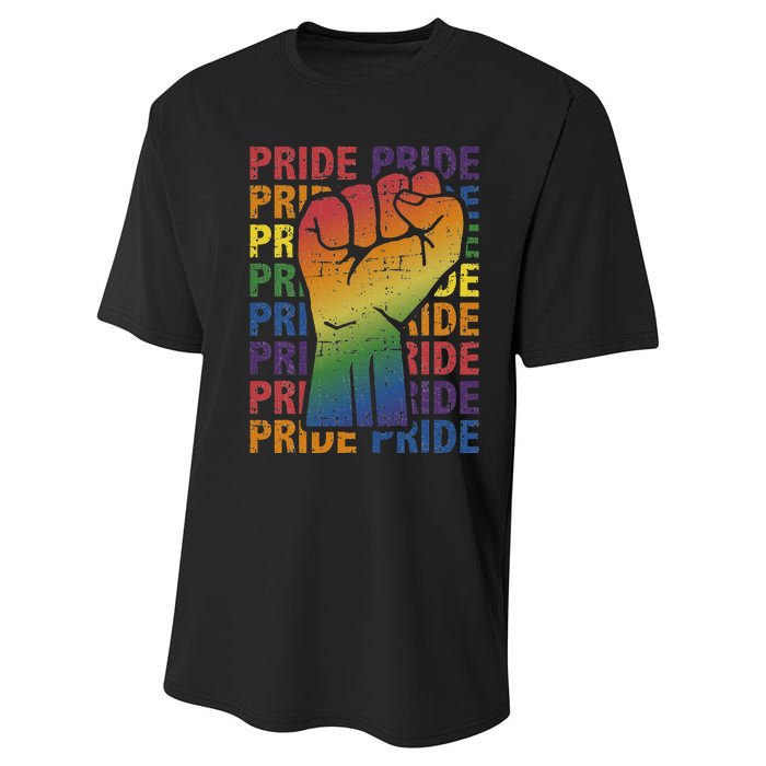 LGBT Pride Month Support With Rainbow Flag Fist Performance Sprint T-Shirt