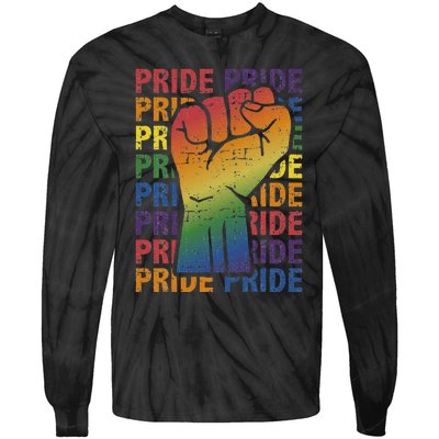 LGBT Pride Month Support With Rainbow Flag Fist Tie-Dye Long Sleeve Shirt