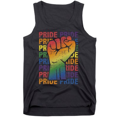 LGBT Pride Month Support With Rainbow Flag Fist Tank Top