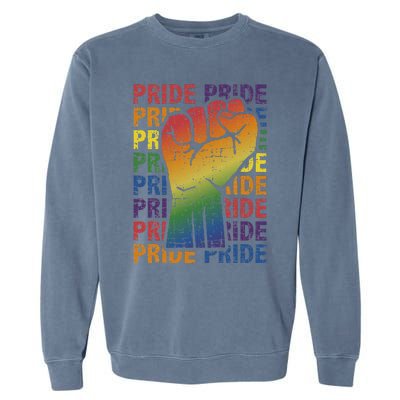 LGBT Pride Month Support With Rainbow Flag Fist Garment-Dyed Sweatshirt