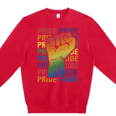 LGBT Pride Month Support With Rainbow Flag Fist Premium Crewneck Sweatshirt