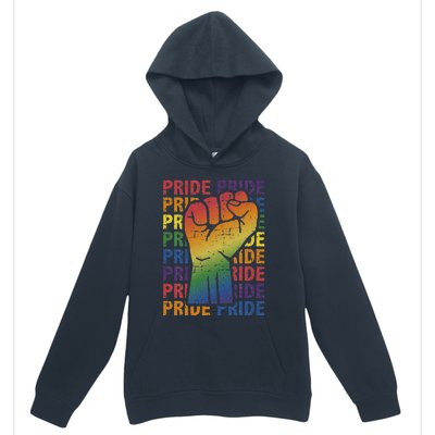 LGBT Pride Month Support With Rainbow Flag Fist Urban Pullover Hoodie