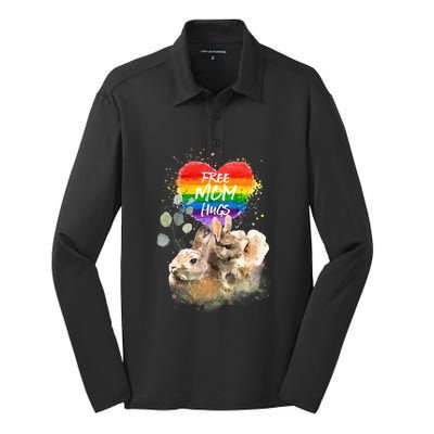 Lgbt Pride Mama Rabbit Bunny Free Mom Hugs Mothers Day Gift Silk Touch Performance Long Sleeve Polo