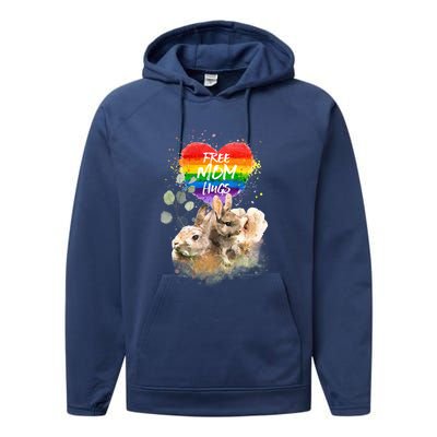 Lgbt Pride Mama Rabbit Bunny Free Mom Hugs Mothers Day Gift Performance Fleece Hoodie