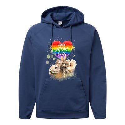 Lgbt Pride Mama Rabbit Bunny Free Mom Hugs Mothers Day Great Gift Performance Fleece Hoodie