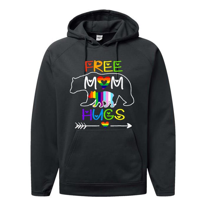 Lgbtq Pride Mama Bear Free Mom Hugs Pride Performance Fleece Hoodie