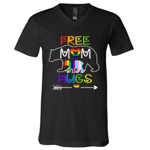 Lgbtq Pride Mama Bear Free Mom Hugs Pride V-Neck T-Shirt