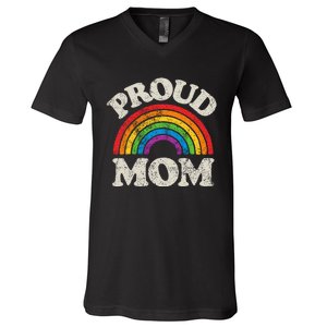 L.G.B.T.Q Proud Mom G.A.Y Pride Lgbt Ally Rainbow V-Neck T-Shirt