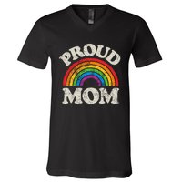 L.G.B.T.Q Proud Mom G.A.Y Pride Lgbt Ally Rainbow V-Neck T-Shirt