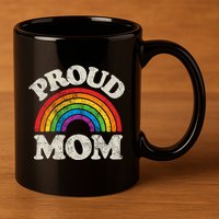 L.G.B.T.Q Proud Mom G.A.Y Pride Lgbt Ally Rainbow 11oz C Handle Ceramic Mug